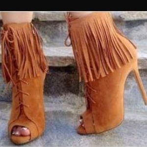 SALE Peep toe fringe lace up heel